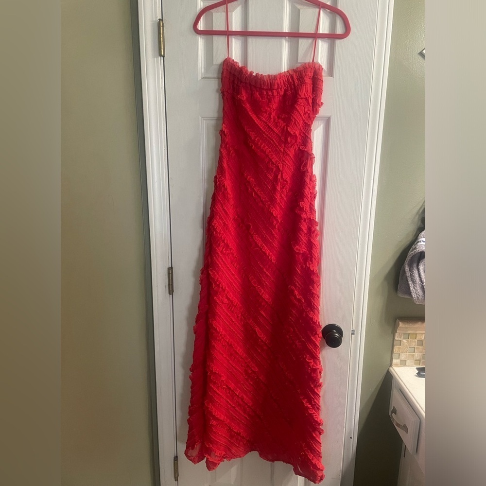 Anthropologie Endless Rose Strapless Textured Column Midi Dress Small Color Red - Picture 7 of 7